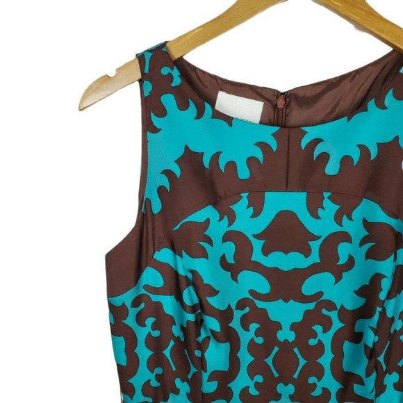 Vintage Donna Morgan Turquoise Brown Silk Sheath - Picture 6 of 12